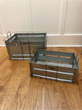Hearth and Hand with Magnolia Galvanized Metal & Gold Storage Crates Set 2 Large
